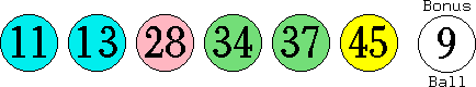 11 13 28 34 37 45 (09)