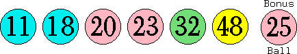 11 18 20 23 32 48 (25)